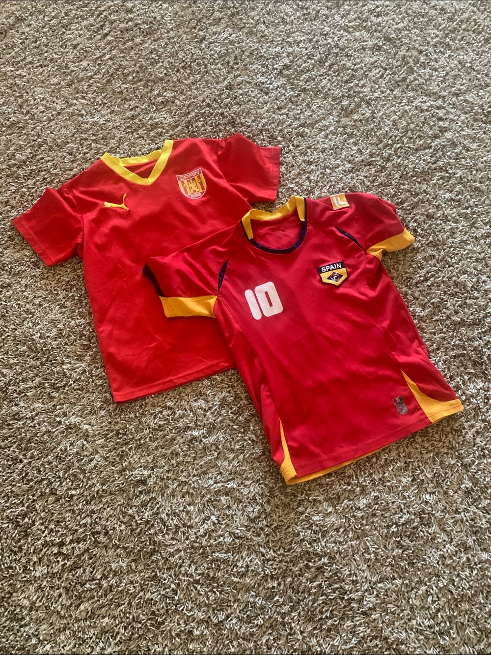 (Both for $15) Spain Puma Kids Red Soccer Jerseys with Yellow Trim